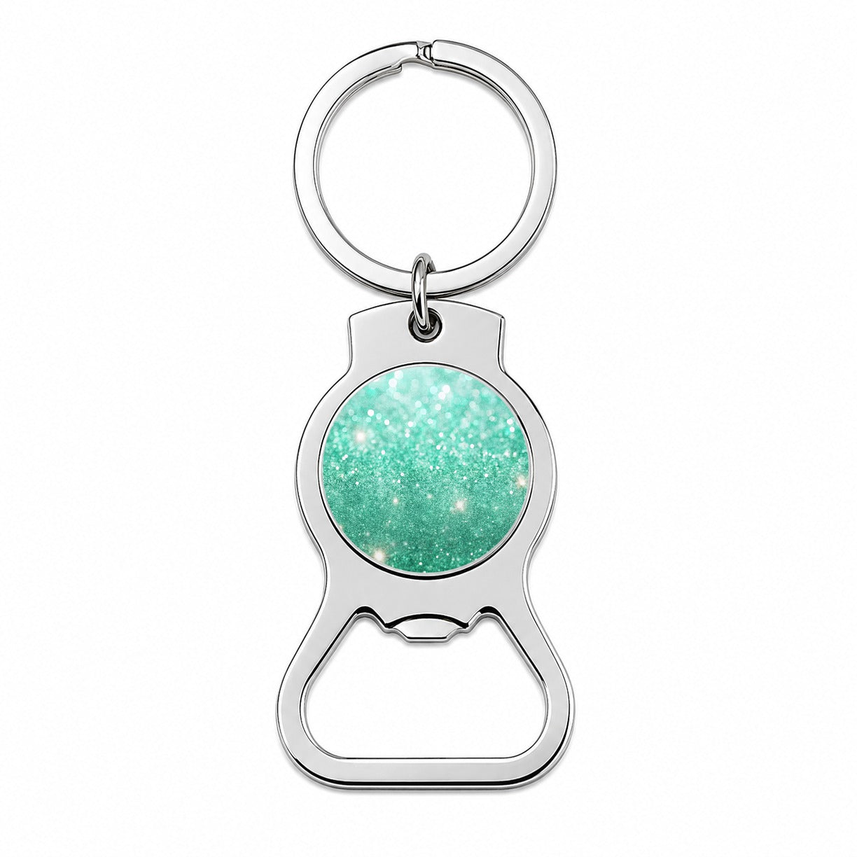 Sea Green Faux Glitter Bottle Opener Keychain