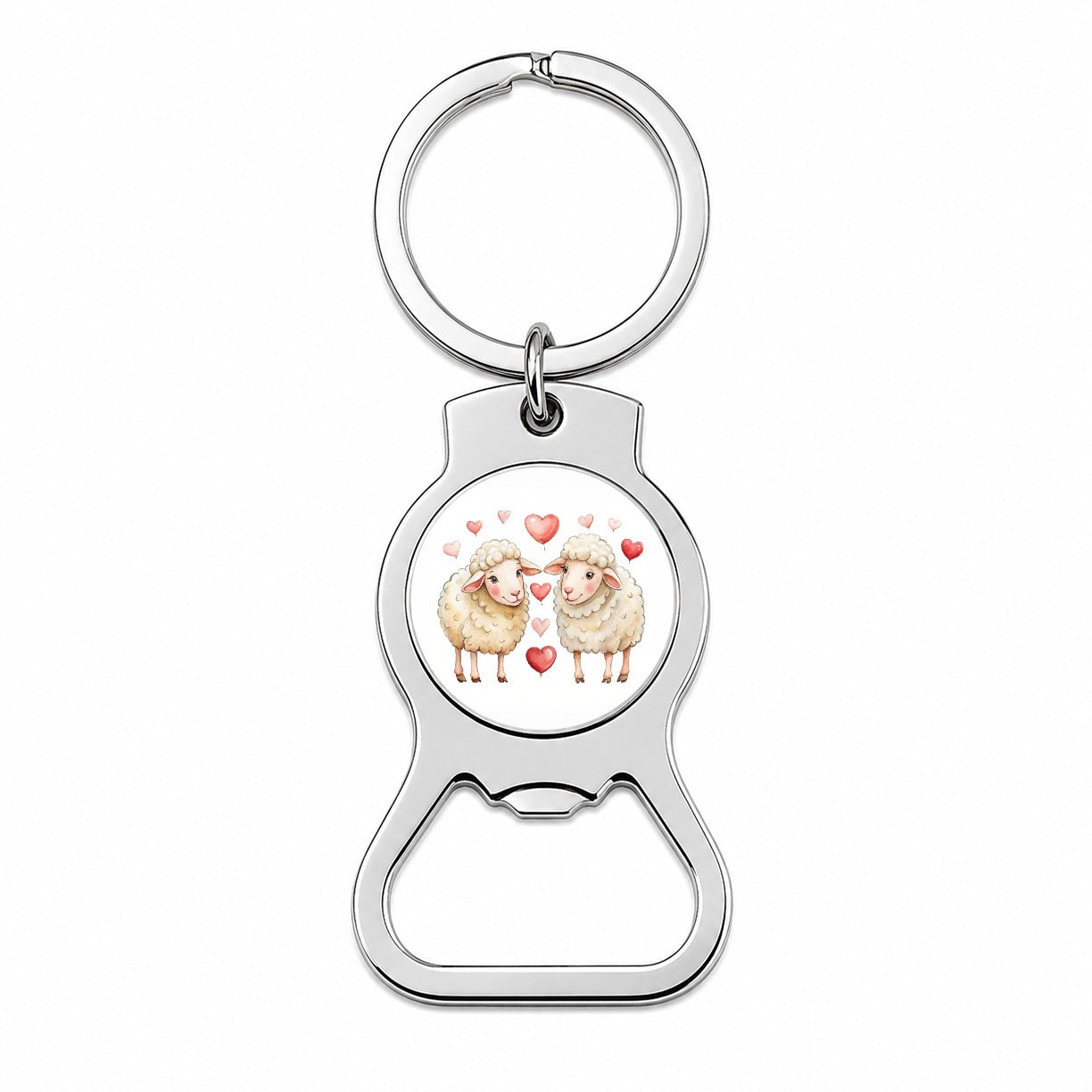 Sheep In Love With Hearts Valentine's Day Bottle Opener Keychain