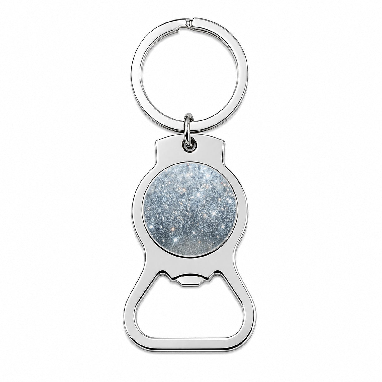 Silver Faux Glitter Bottle Opener Keychain