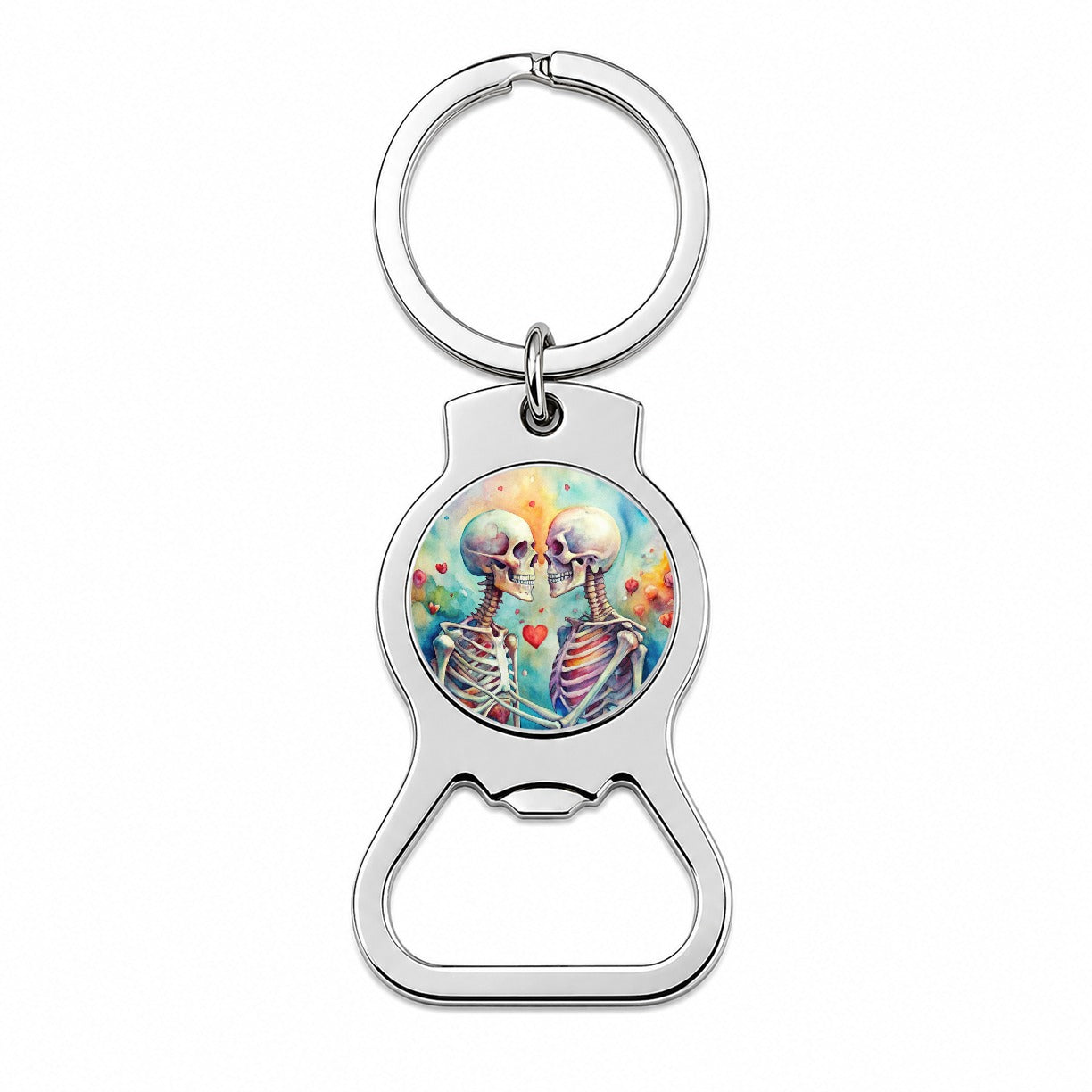 Skeletons In Love Hearts Valentine's Day Bottle Opener Keychain