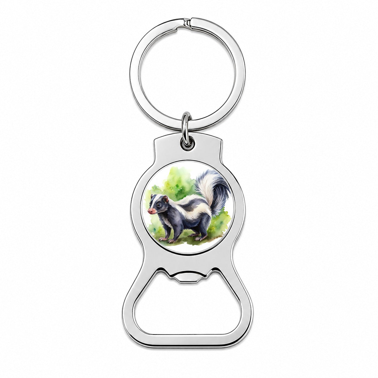 Skunk Watercolor Bottle Opener Keychain