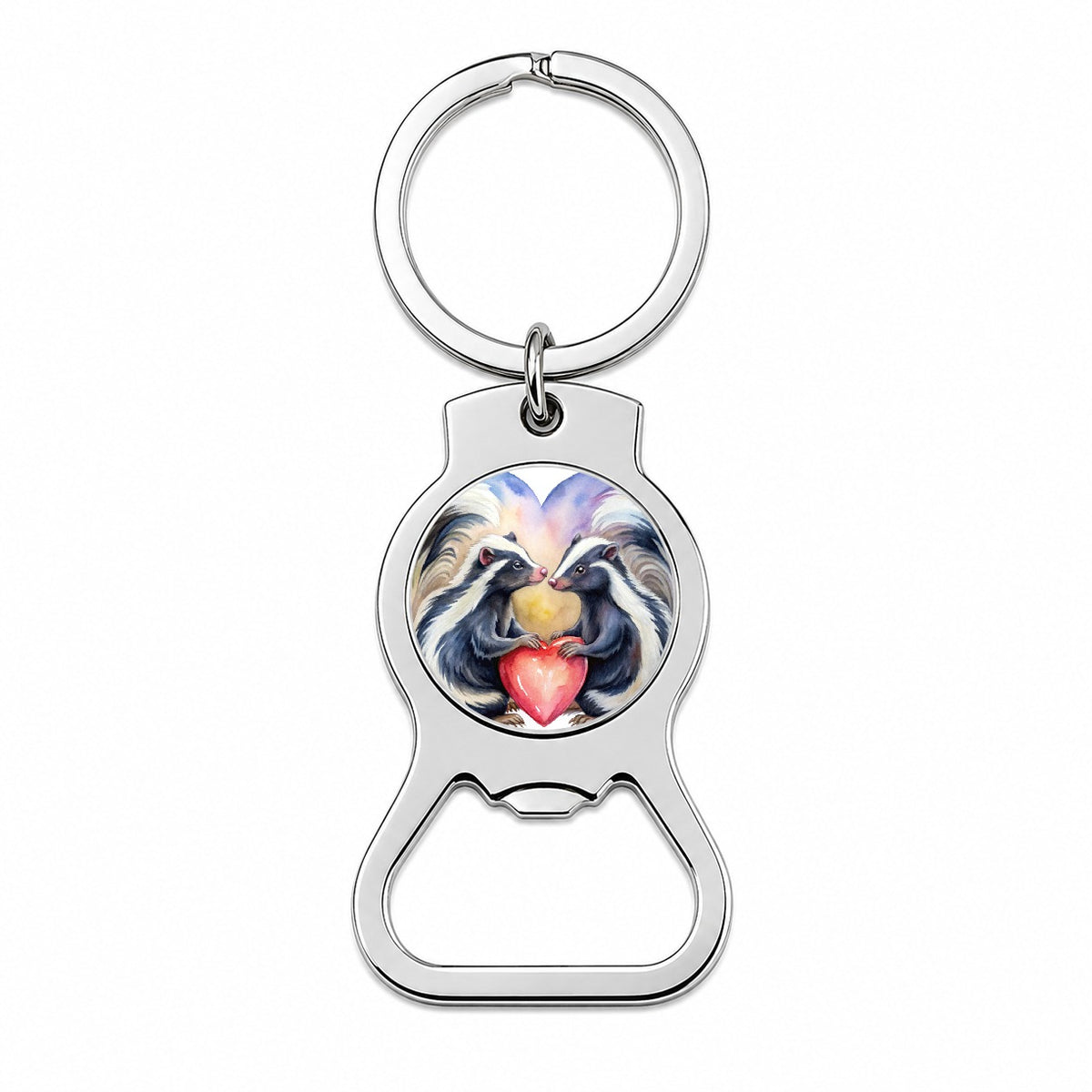 Skunks In Love Hearts Valentine's Day Bottle Opener Keychain
