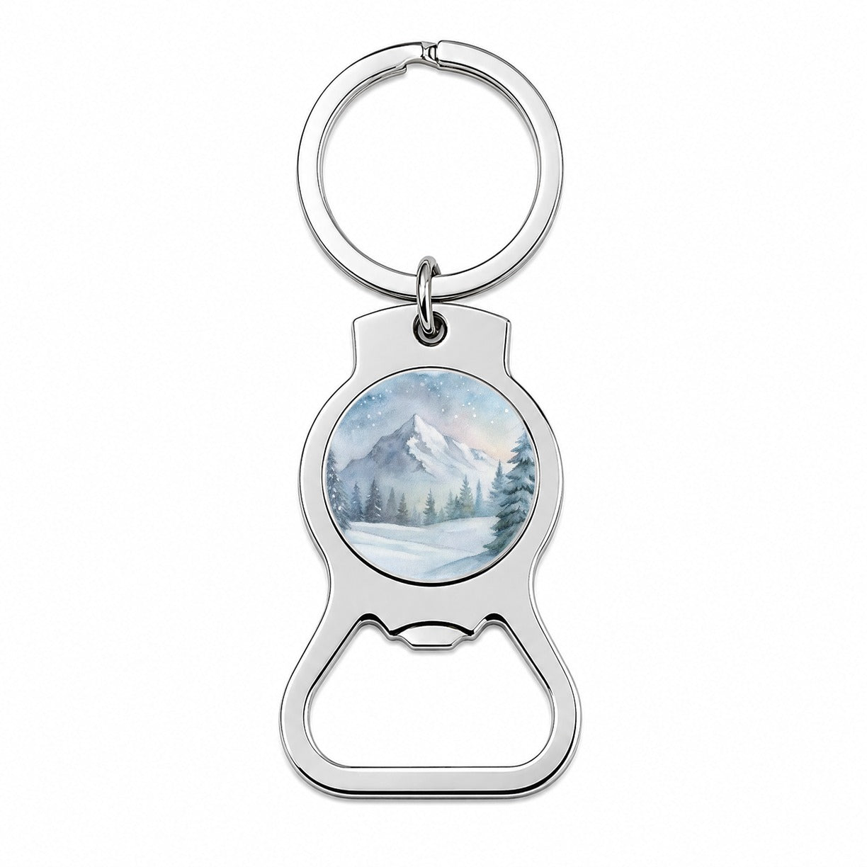 Snowy Wilderness Watercolor Bottle Opener Keychain