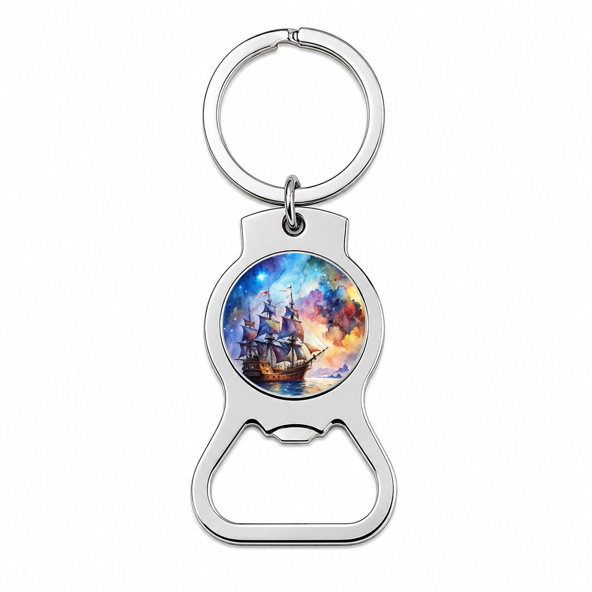 Space Pirate Ship Watercolor Bottle Opener Keychain