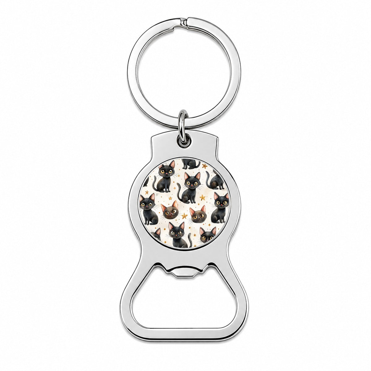 Sweet Black Cats Yellow Stars Bottle Opener Keychain