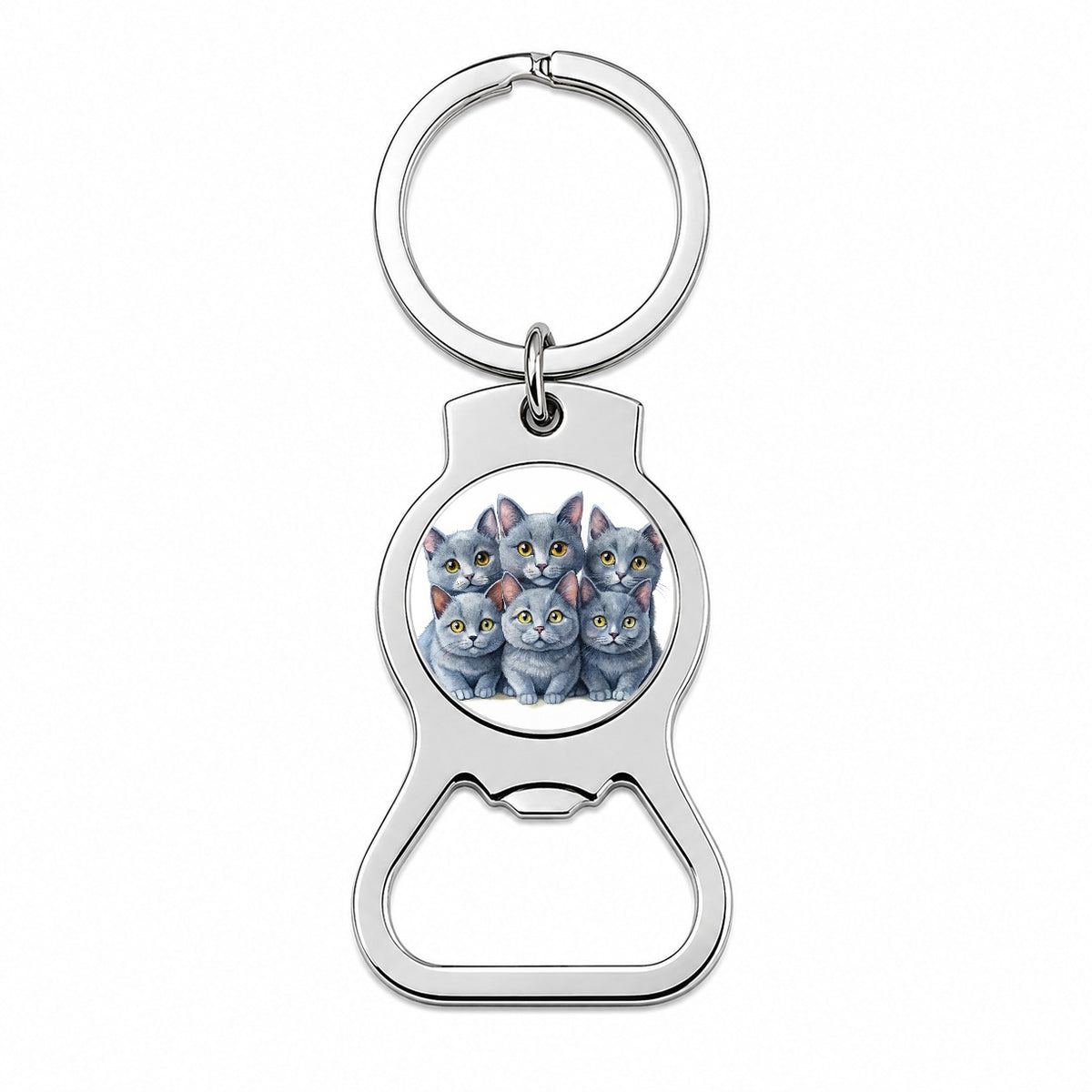 Sweet Chartreux Cats Bottle Opener Keychain