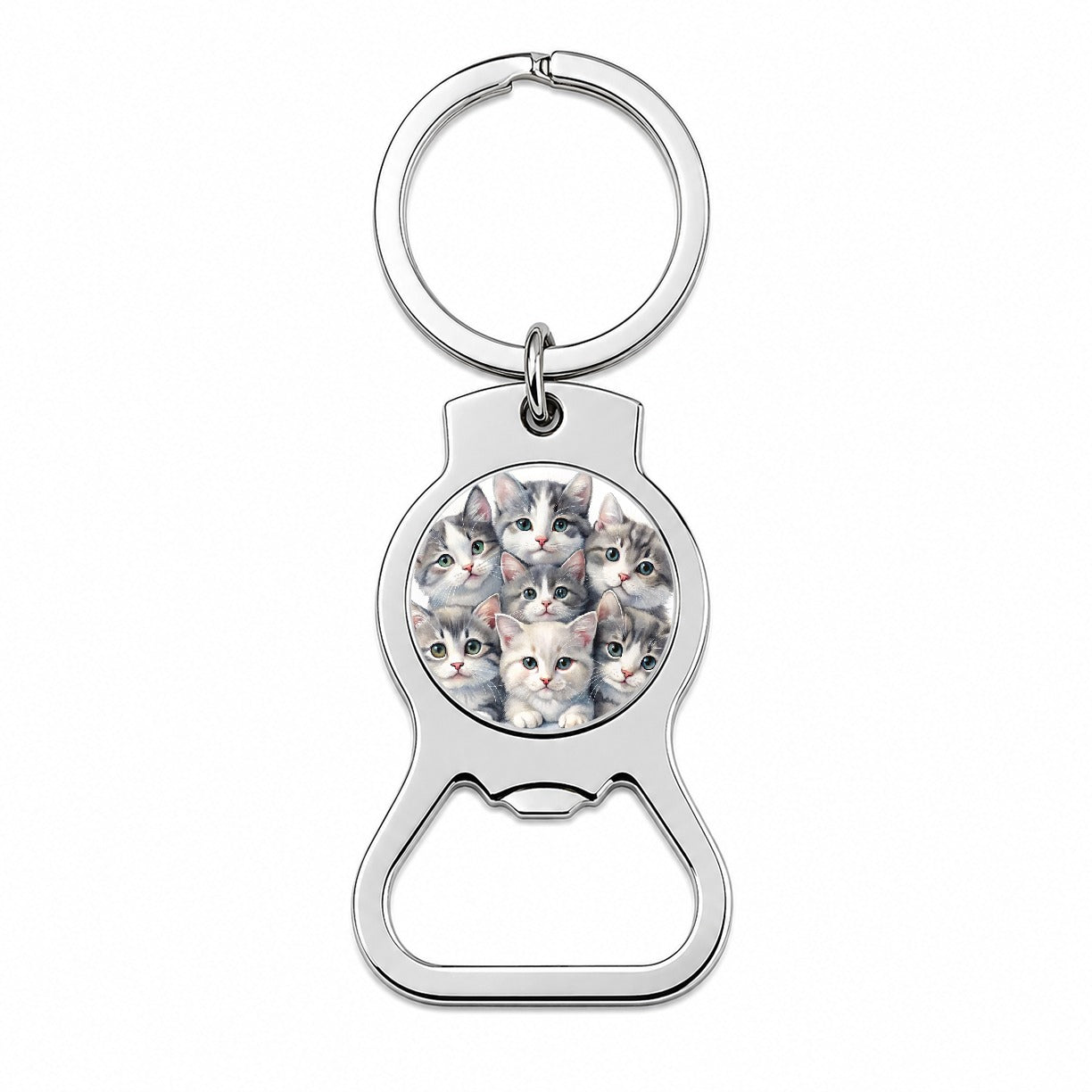 Sweet Gray And White Cats Bottle Opener Keychain