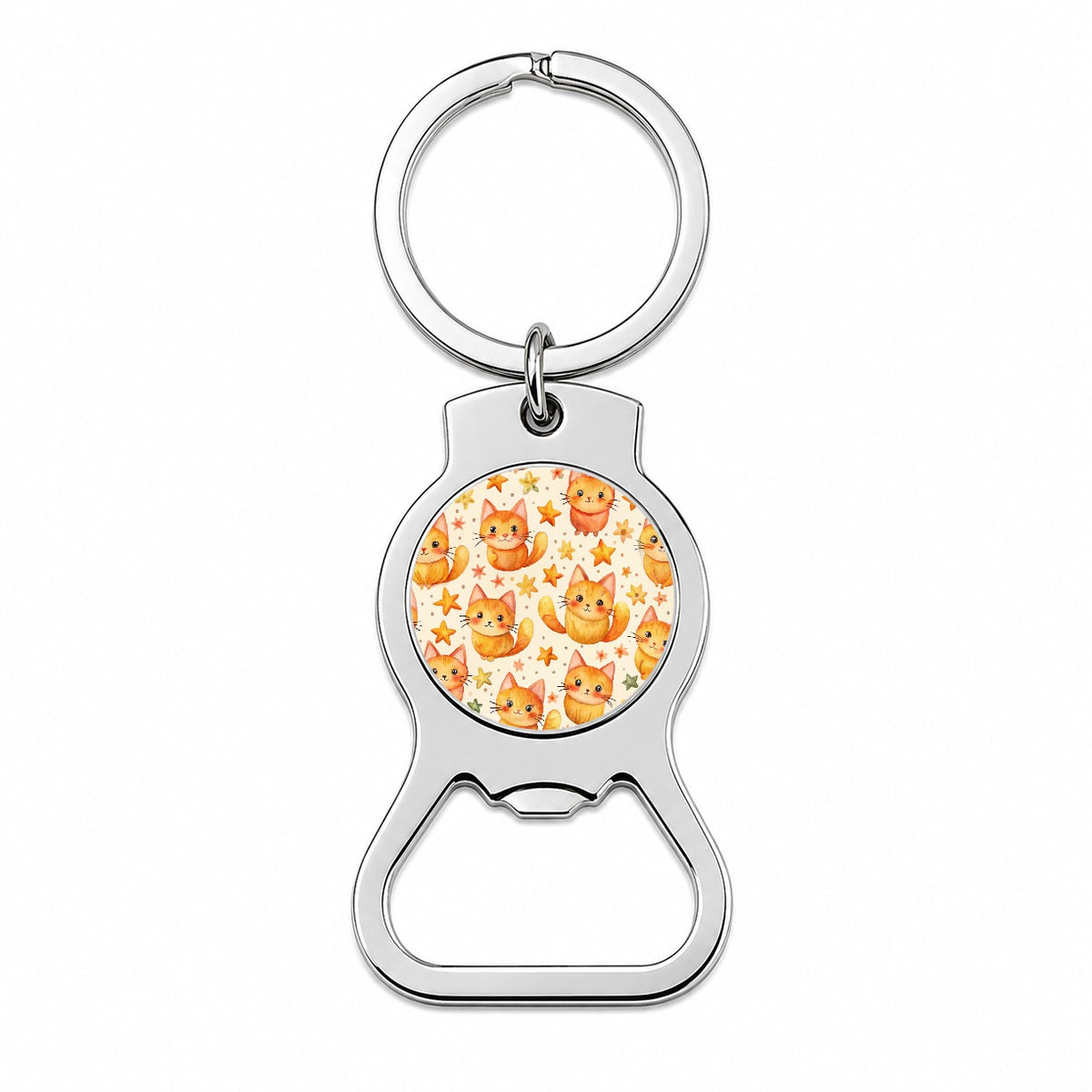 Sweet Orange Cats Yellow Stars Bottle Opener Keychain