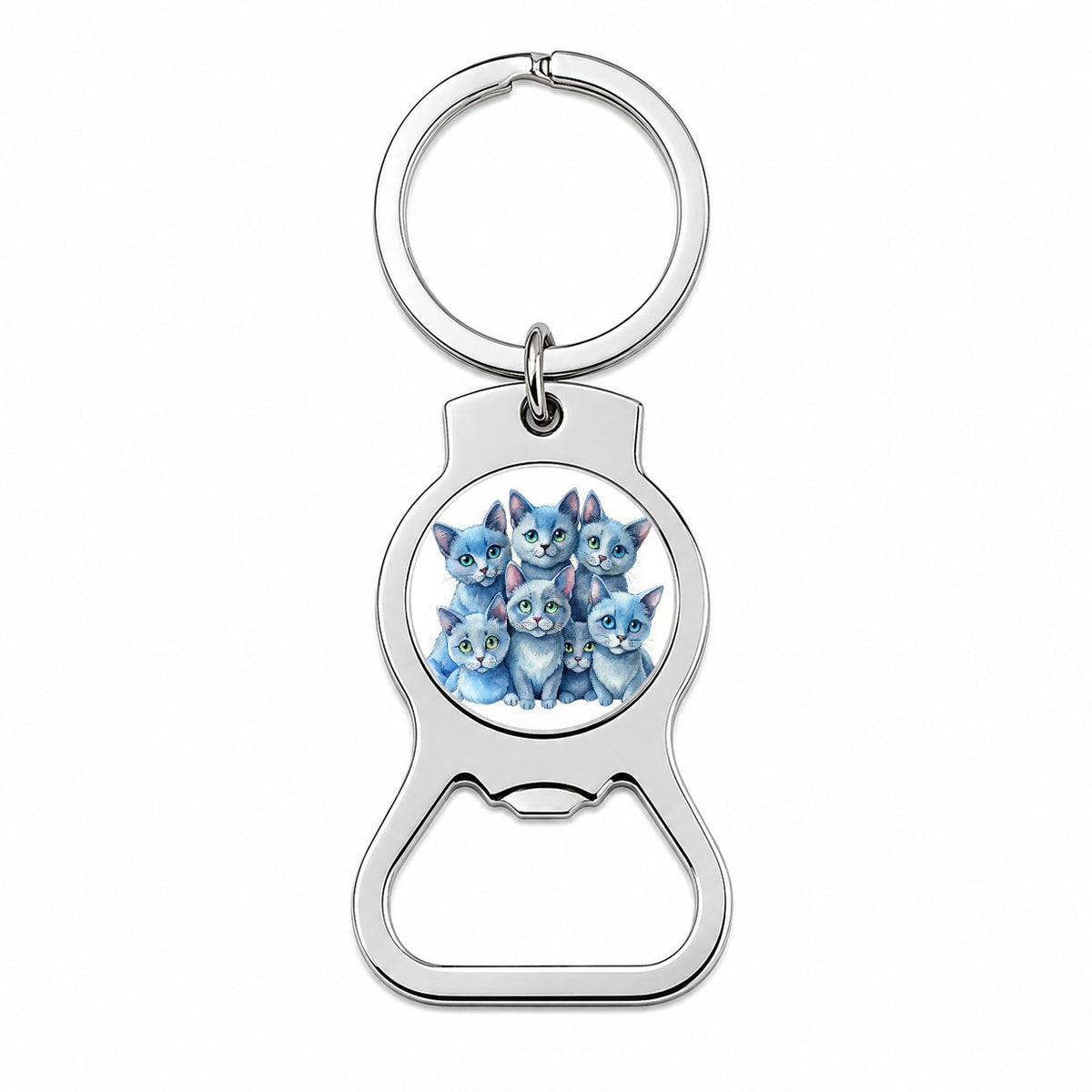 Sweet Russian Blue Cats Bottle Opener Keychain