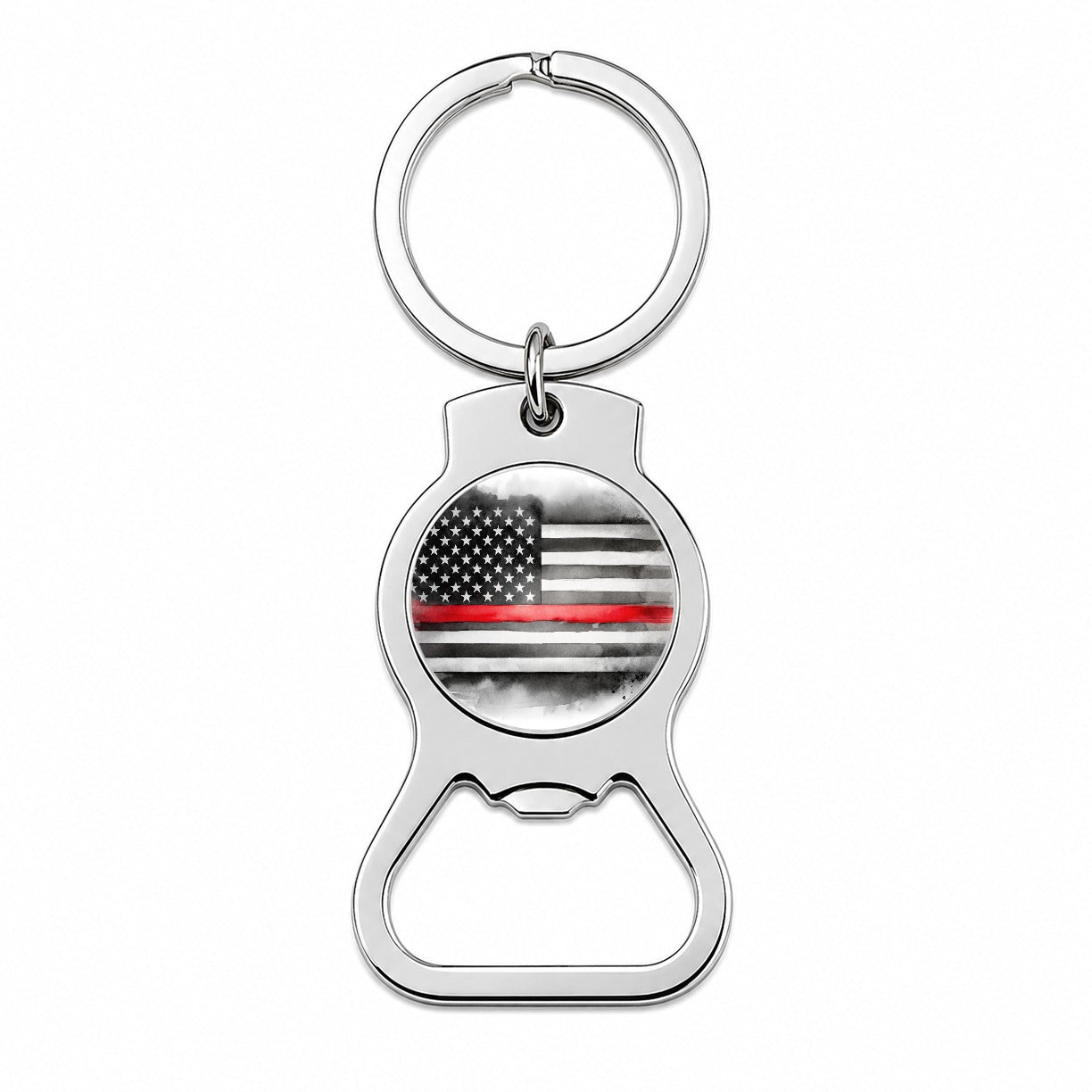 Thin Red Line Black And White American Flag Support Firemen Firefighters Bottle Opener Keychain