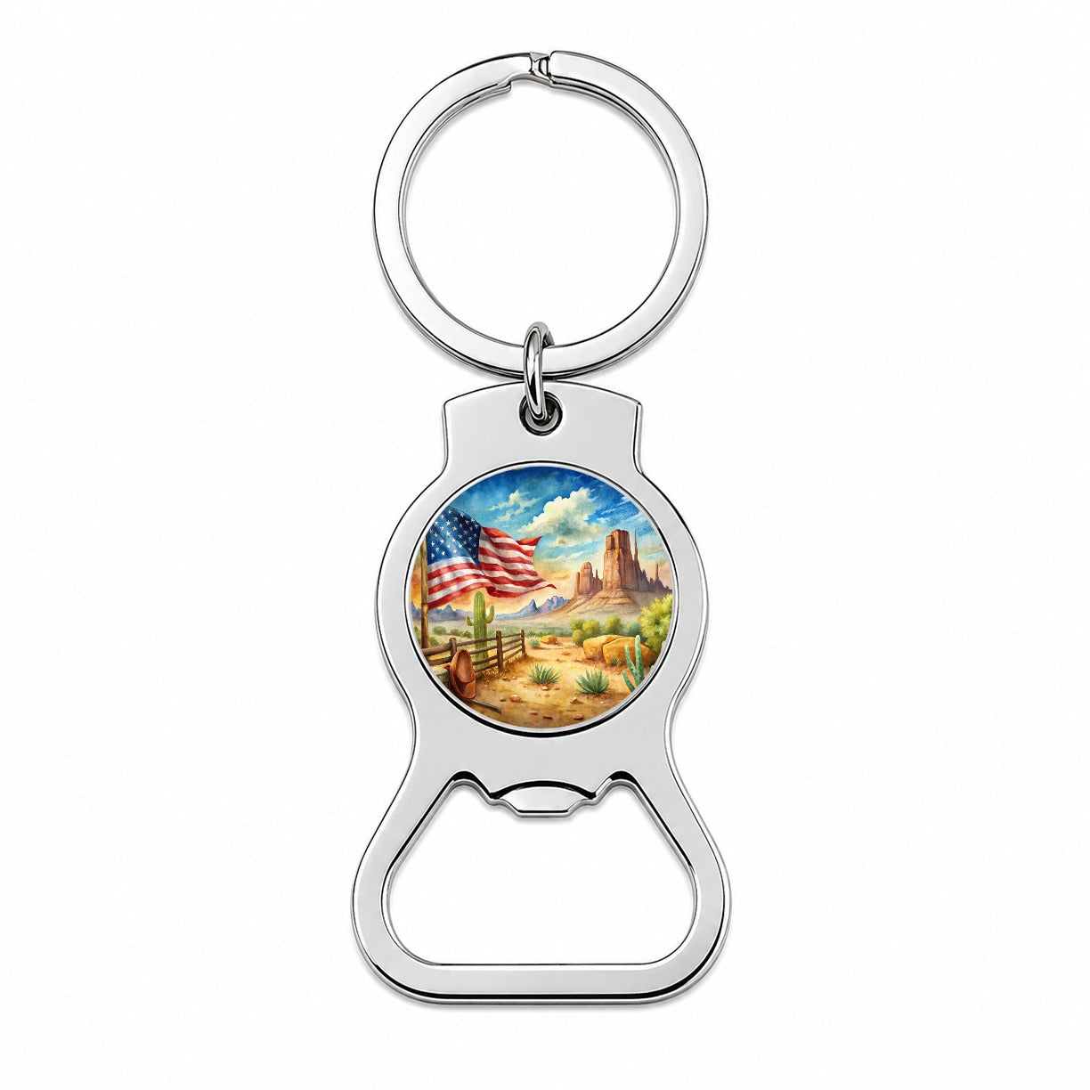 Western Americana American Flag Country Watercolor Bottle Opener Keychain