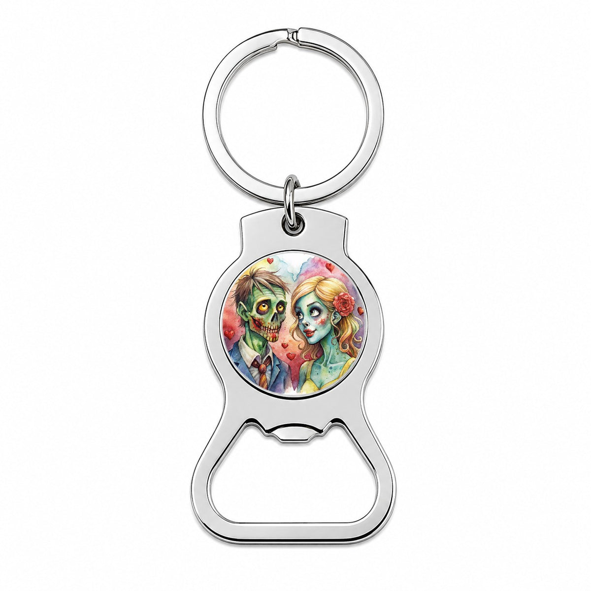 Zombies In Love Valentine's Day Halloween Bottle Opener Keychain