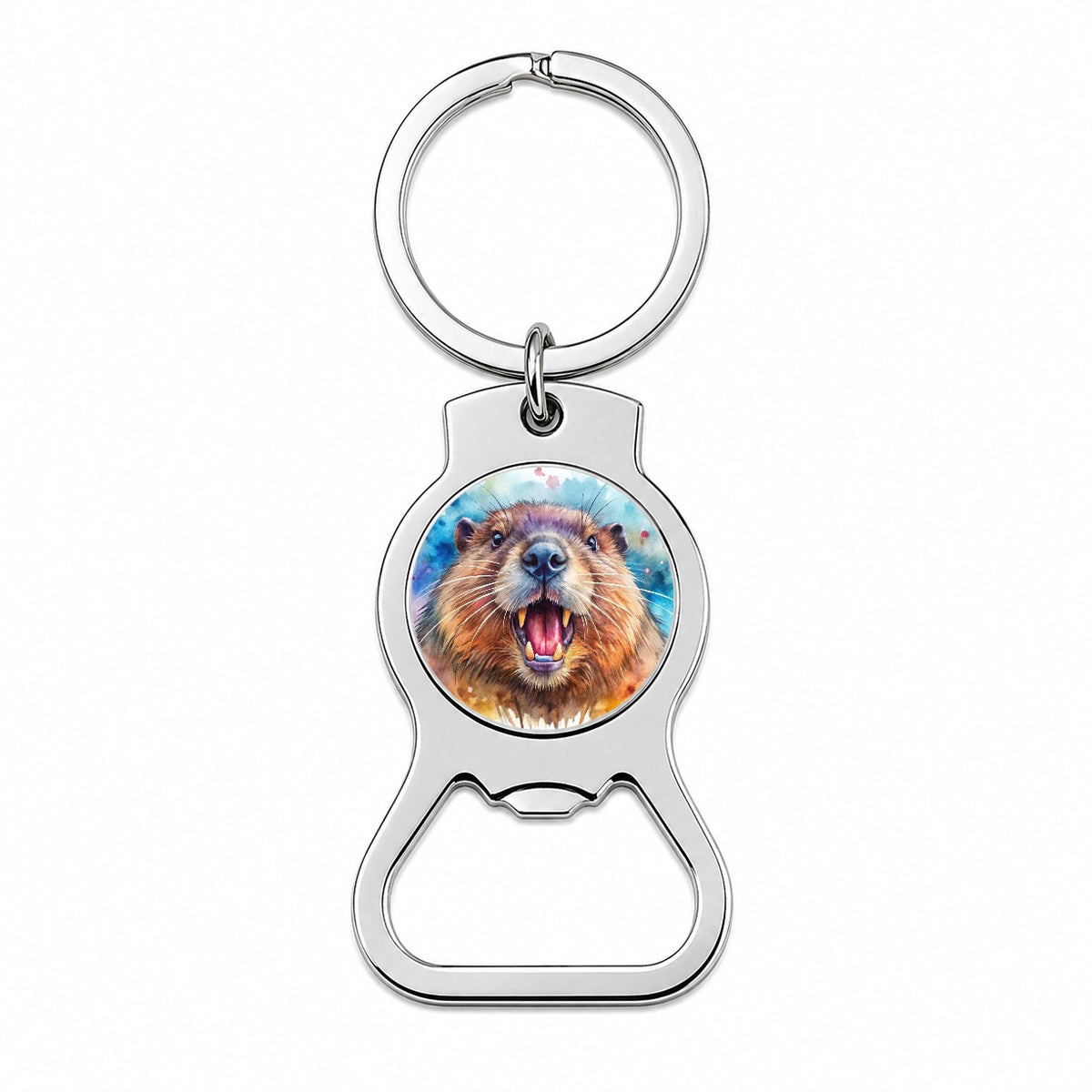 Angry Beaver Watercolor Bottle Opener Keychain