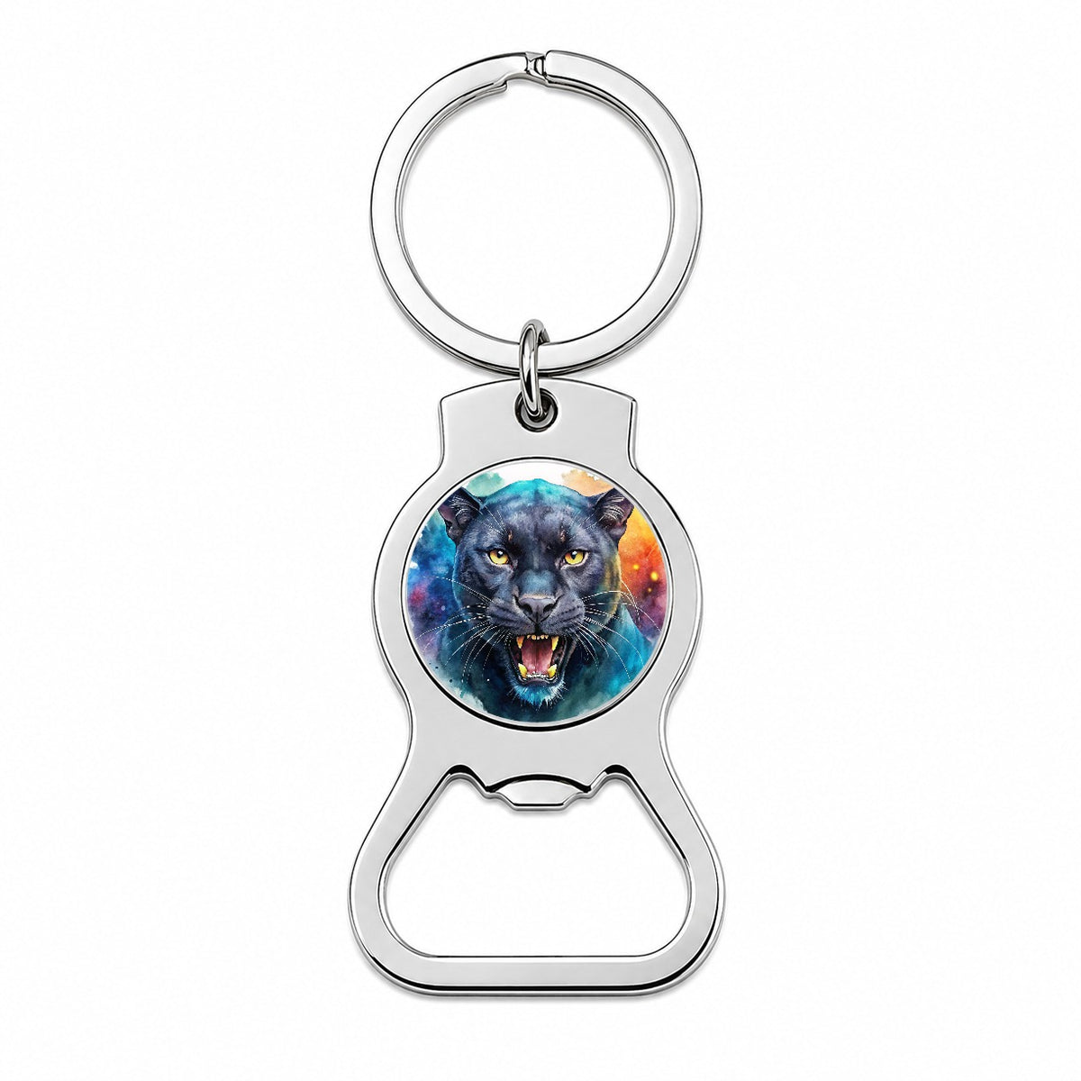 Angry Black Panther Watercolor Bottle Opener Keychain