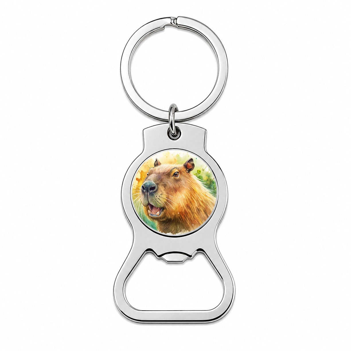Angry Capybara Watercolor Bottle Opener Keychain