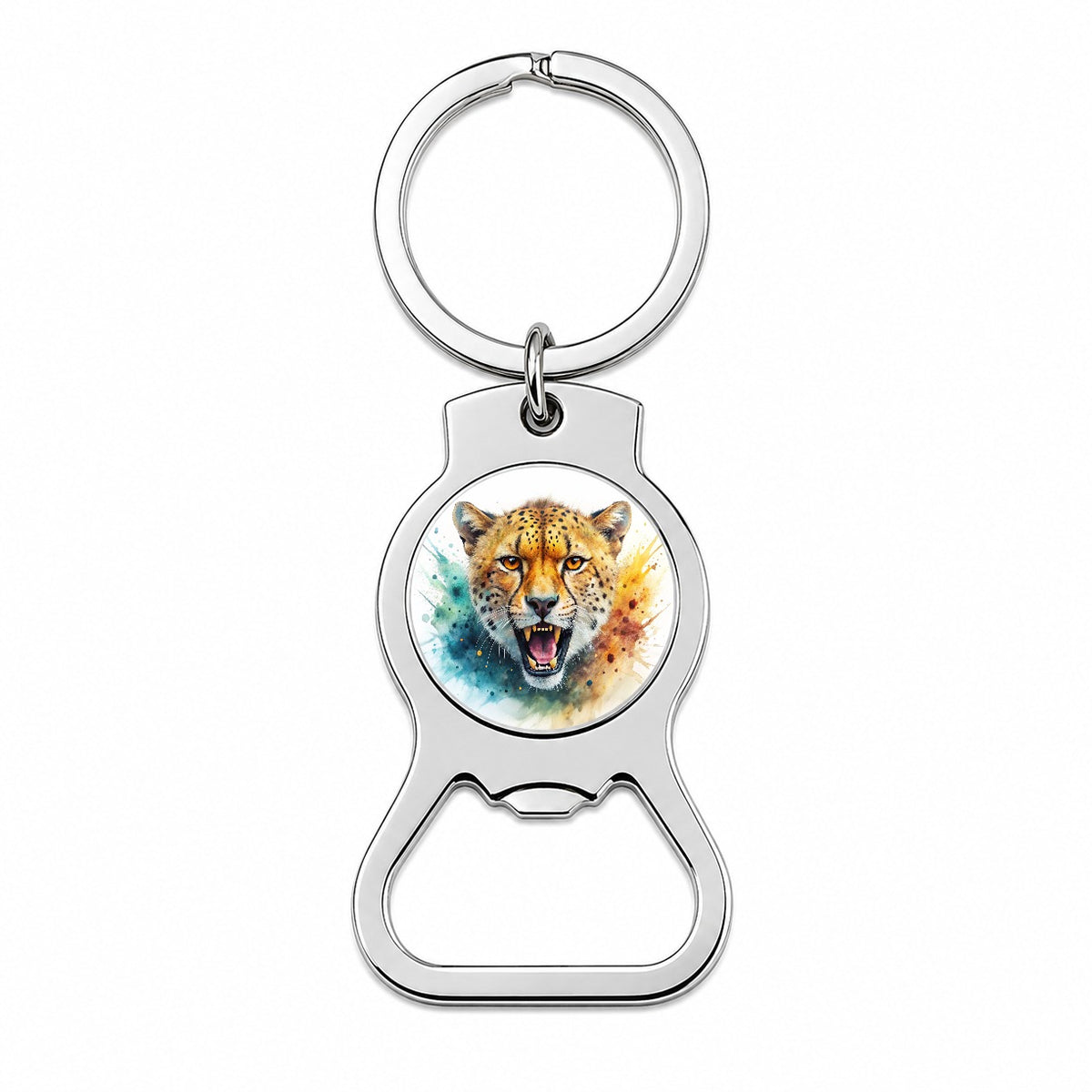 Angry Cheetah Watercolor Bottle Opener Keychain