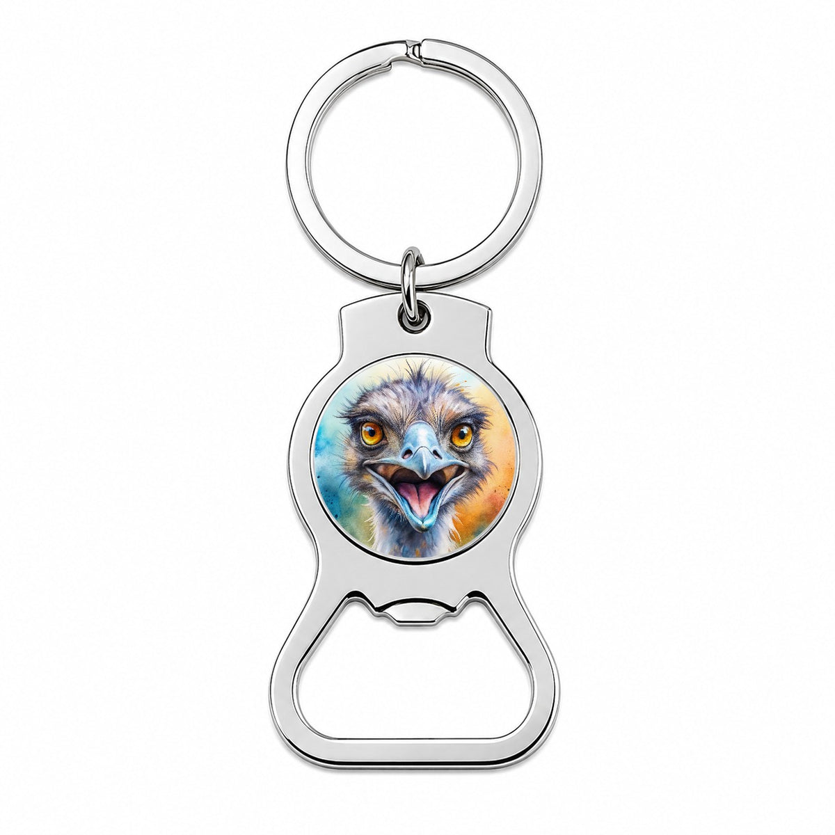 Angry Emu Watercolor Bottle Opener Keychain