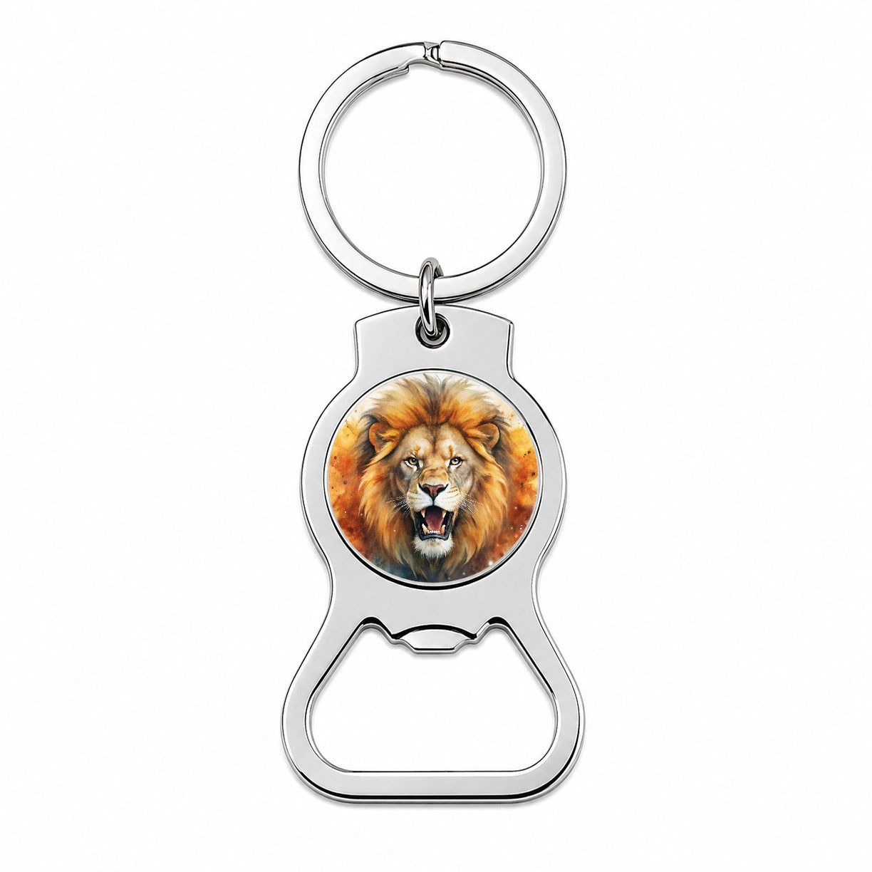 Angry Male Lion Watercolor Bottle Opener Keychain