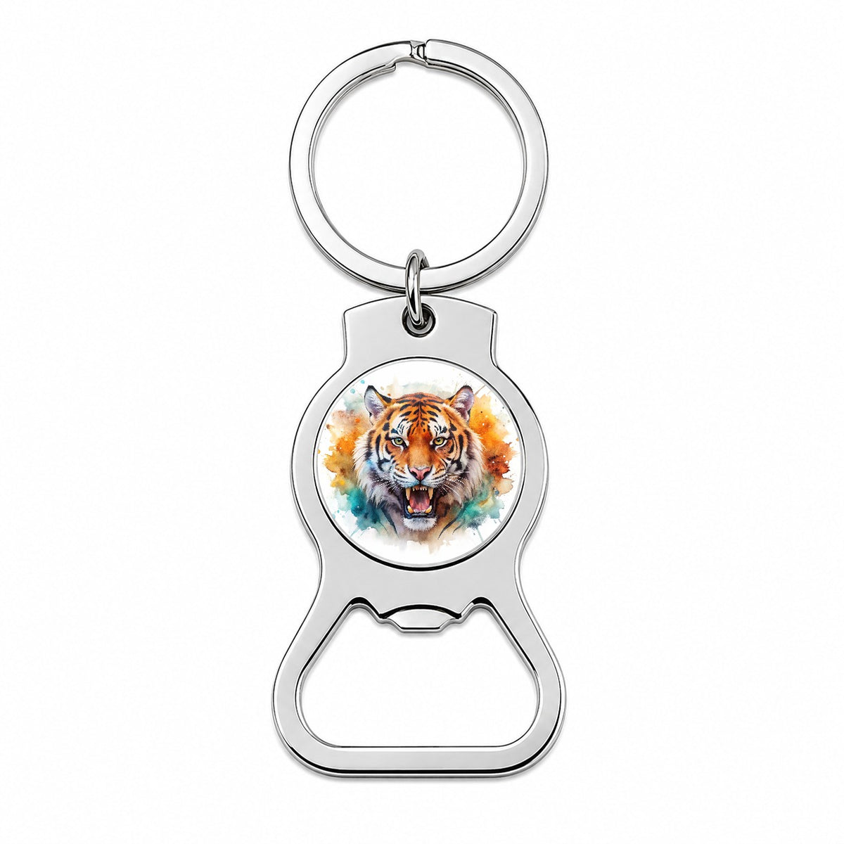 Angry Tiger Watercolor Bottle Opener Keychain