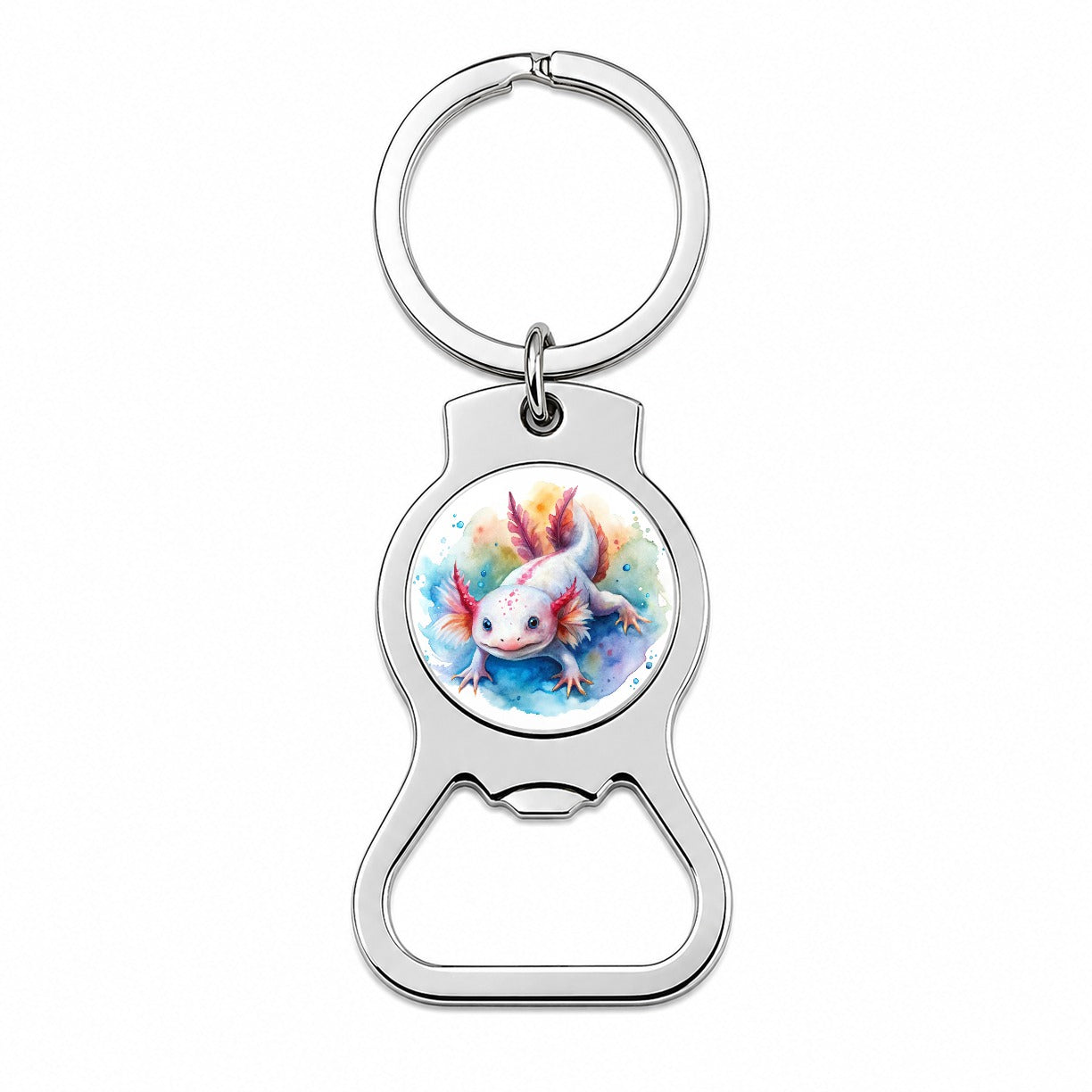 Axolotl Watercolor Bottle Opener Keychain