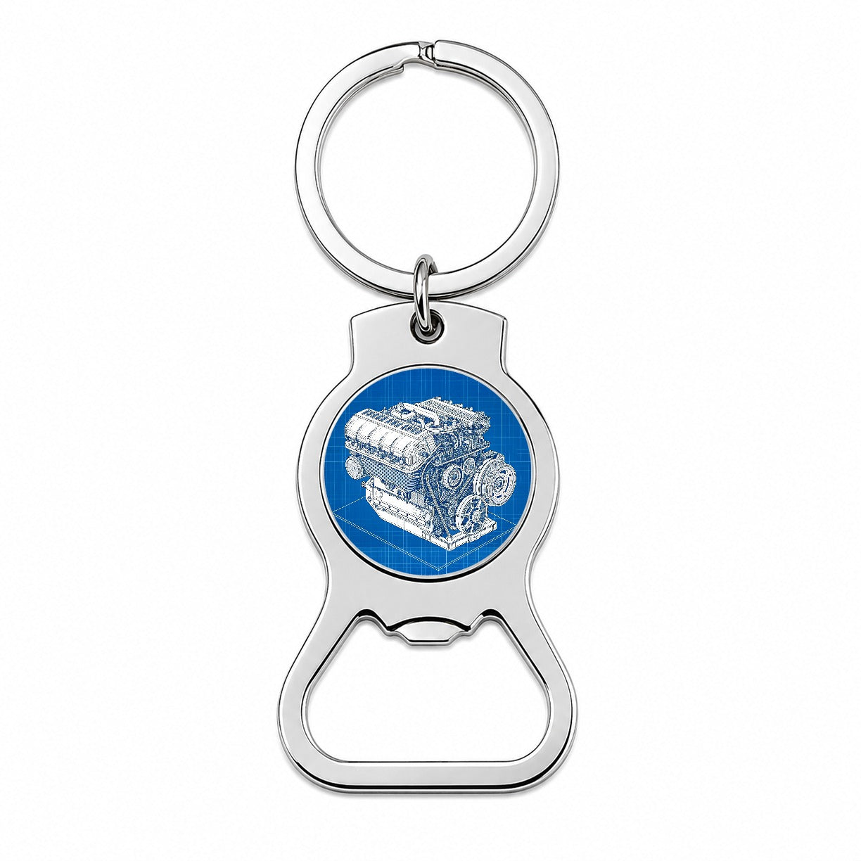 Blueprint Of Car Engine V8 Bottle Opener Keychain