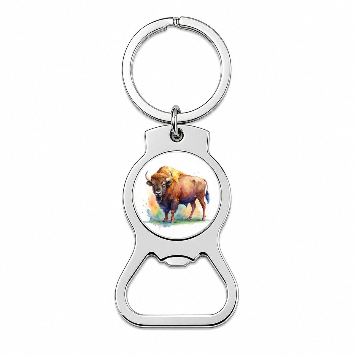 Buffalo Bison Watercolor Bottle Opener Keychain