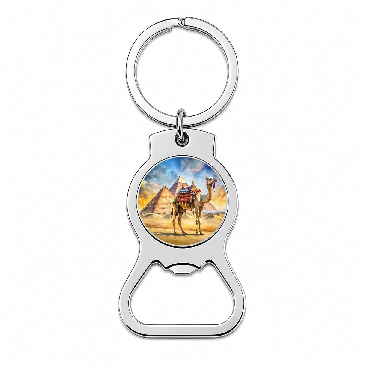 Camel With Pyramids In Background Watercolor Bottle Opener Keychain