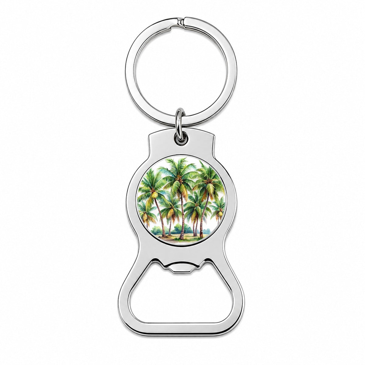 Coconut Trees Tropical Beach Watercolor Bottle Opener Keychain