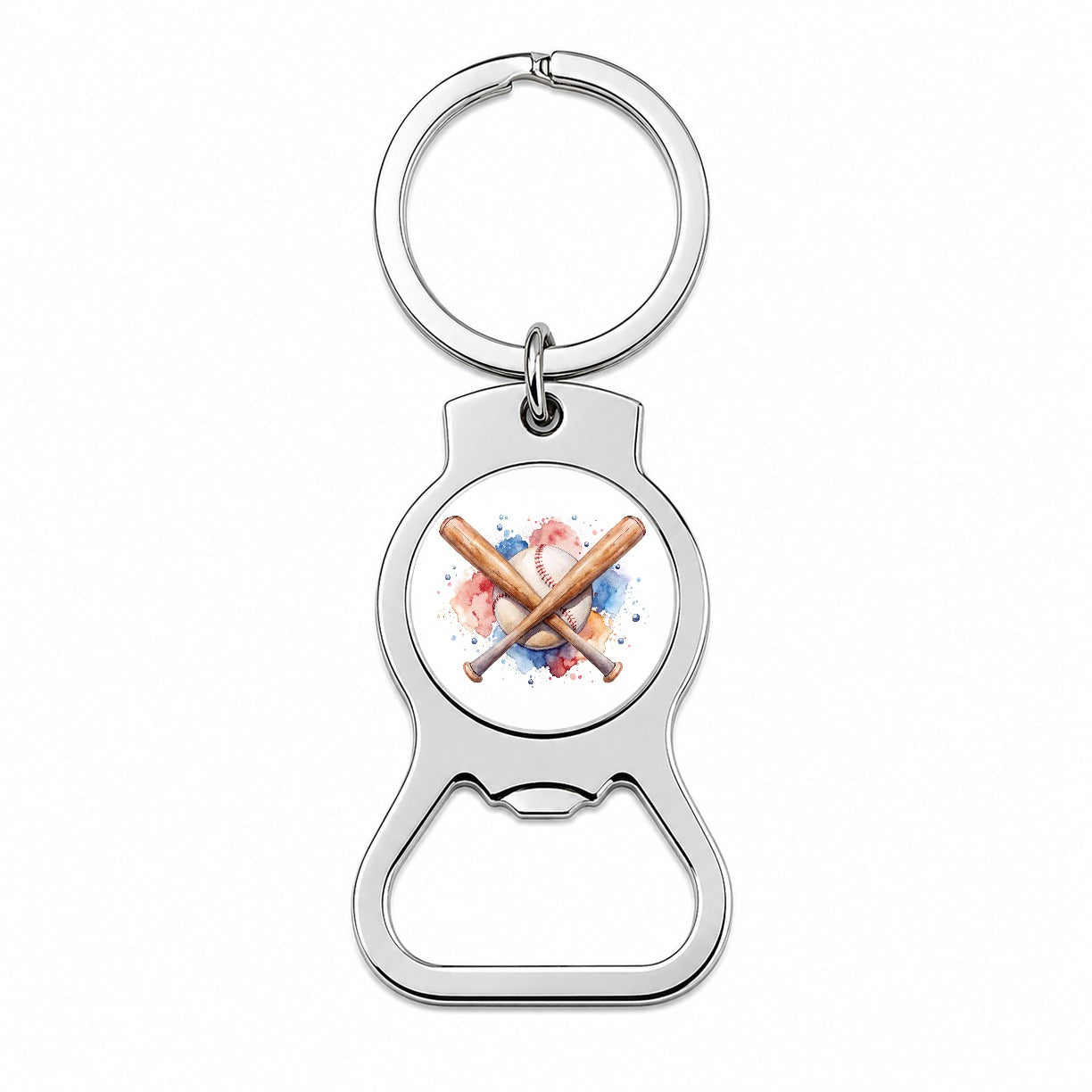 Crossed Baseball Bats And Balls Watercolor Bottle Opener Keychain