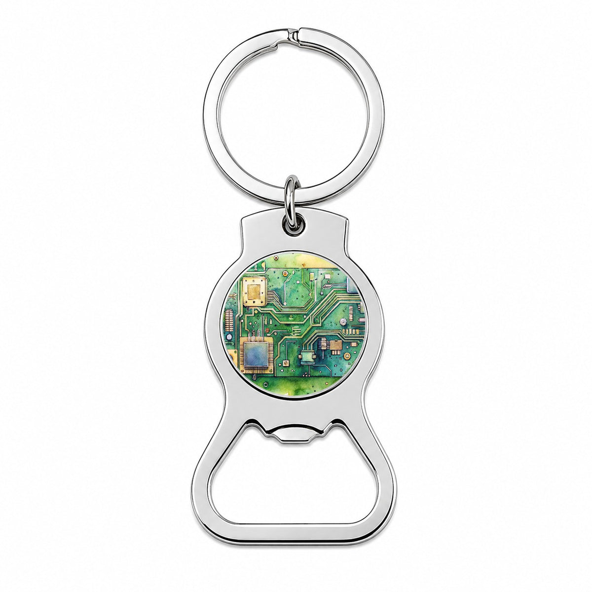 Detailed Circuit Board Watercolor Bottle Opener Keychain