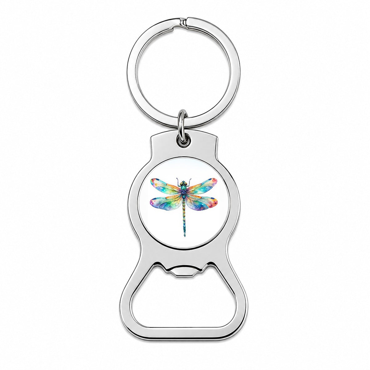 Dragonfly Rainbow Watercolor Bottle Opener Keychain
