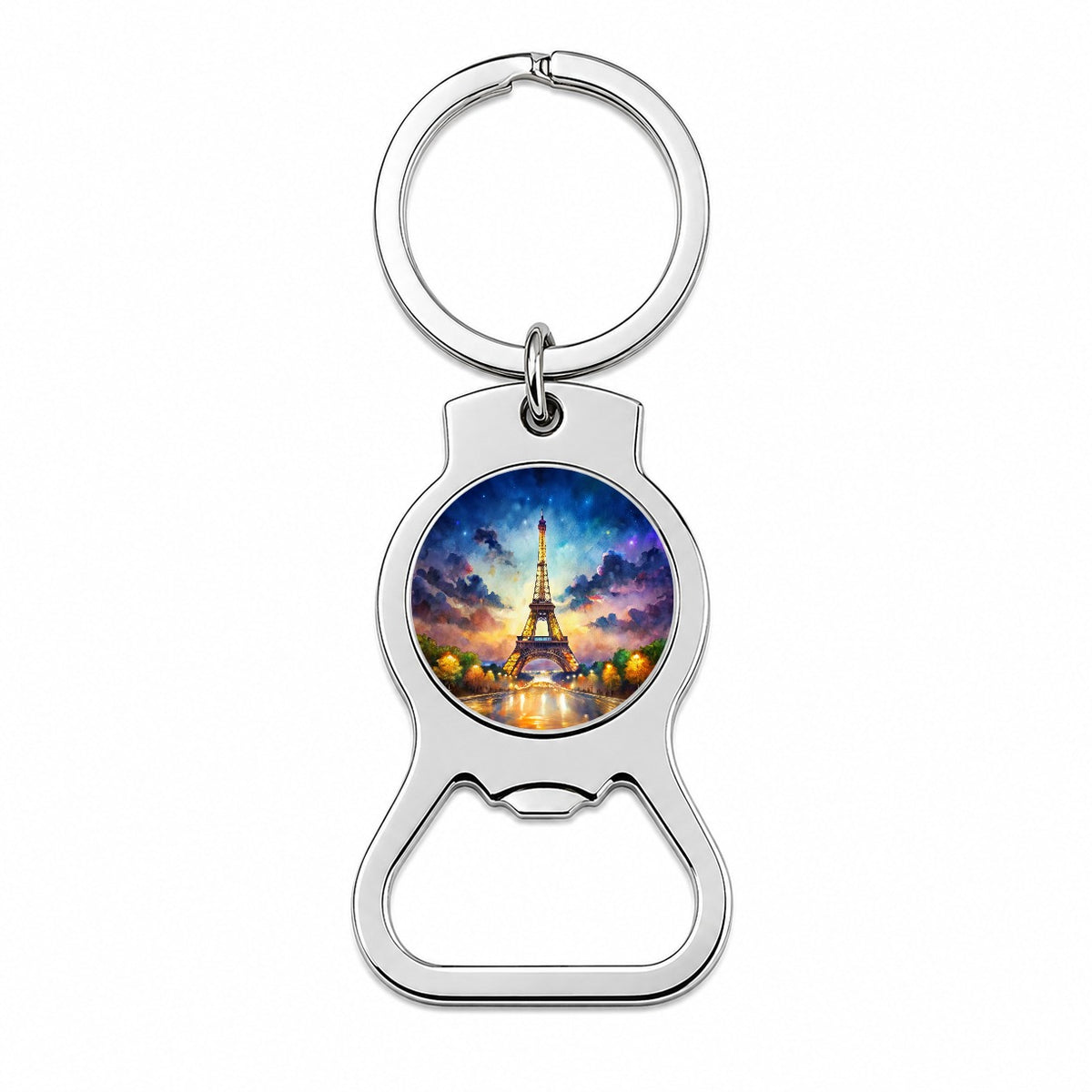 Eiffel Tower At Night Watercolor Bottle Opener Keychain