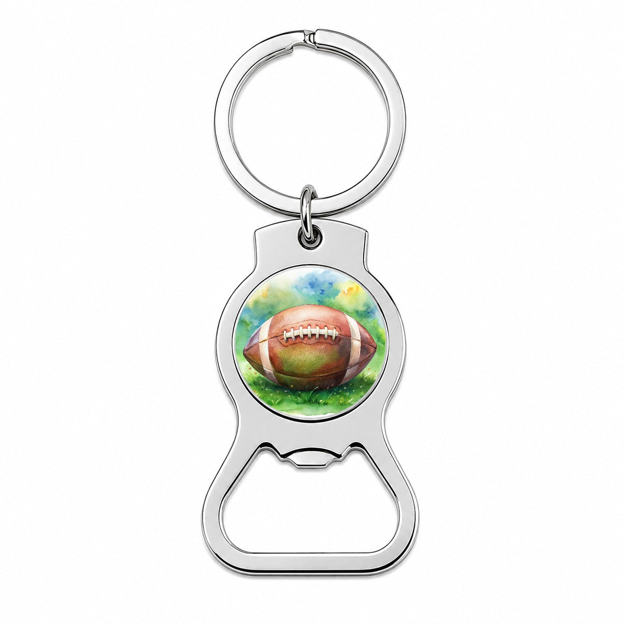 Football Ball On Field Watercolor Bottle Opener Keychain