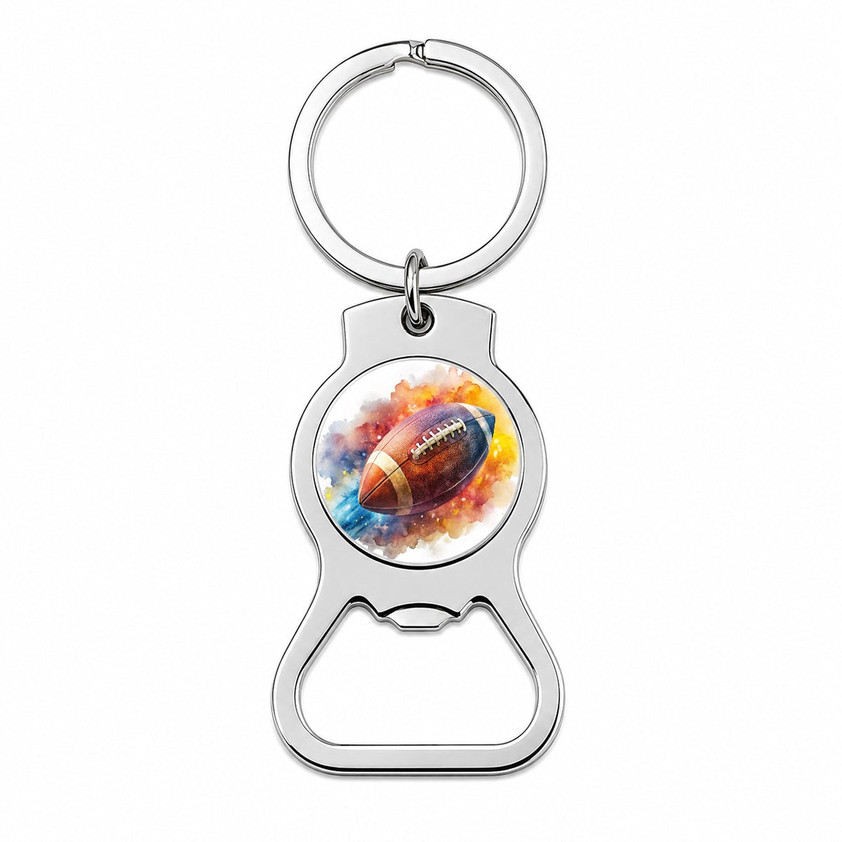Football Rocketing Through The Air Watercolor Bottle Opener Keychain