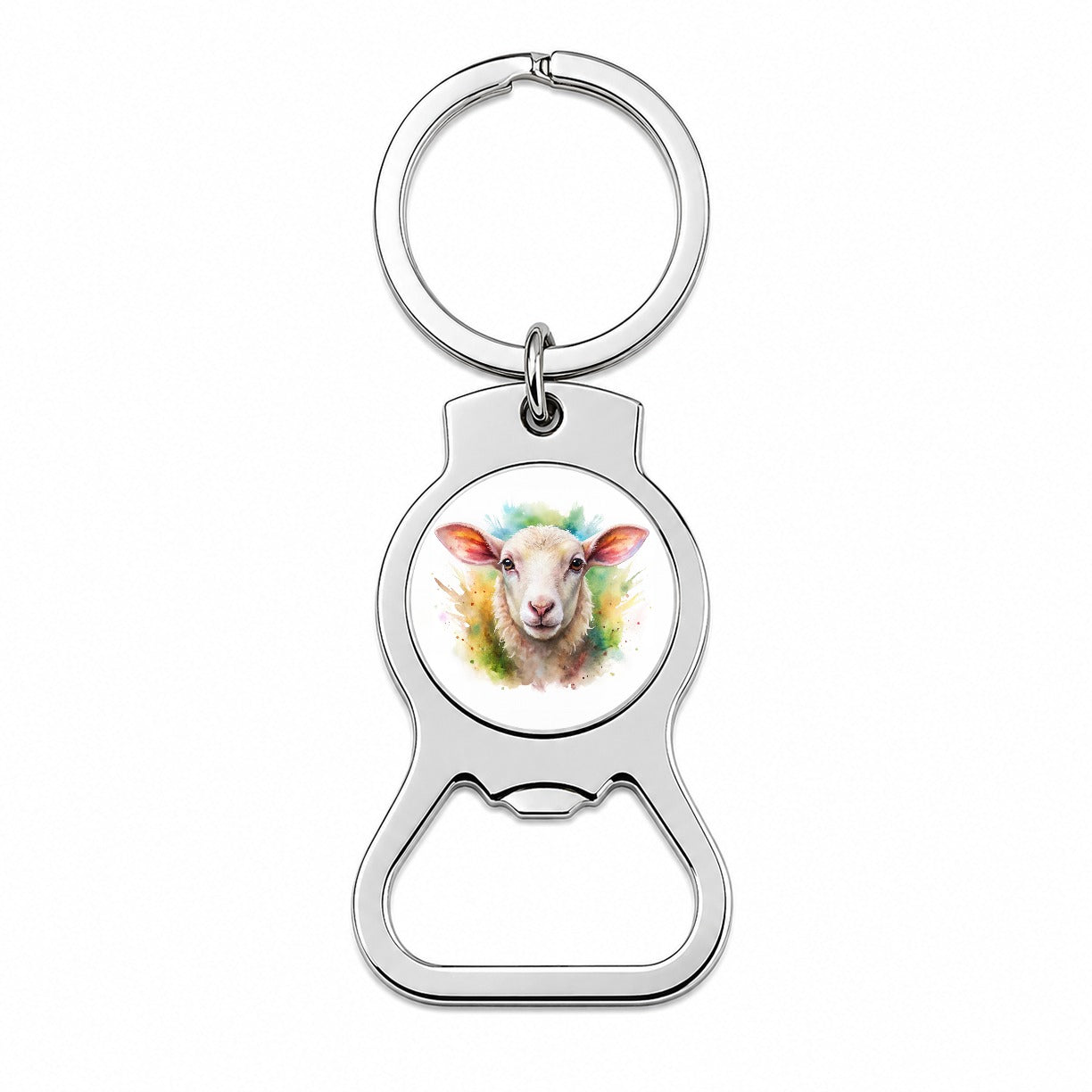 Lamb Face Watercolor Bottle Opener Keychain