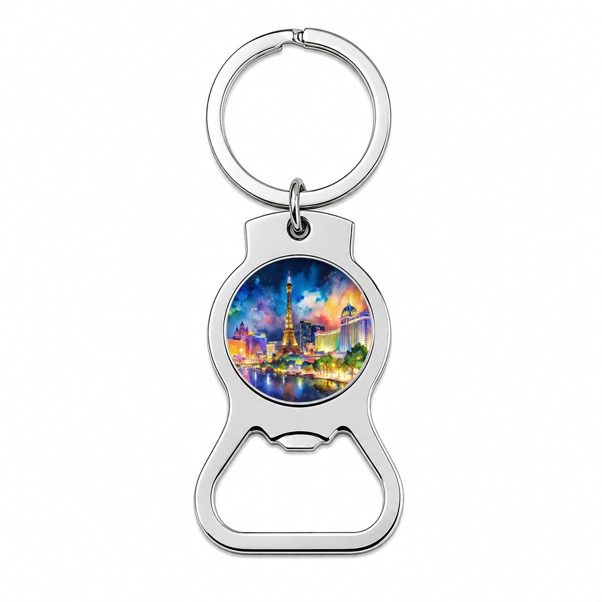 Las Vegas Strip At Night Watercolor Bottle Opener Keychain