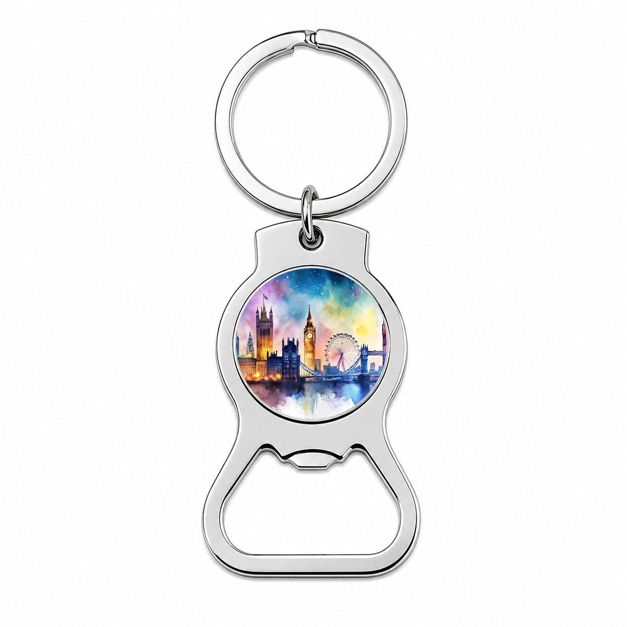 London Skyline At Night Scene Watercolor Bottle Opener Keychain