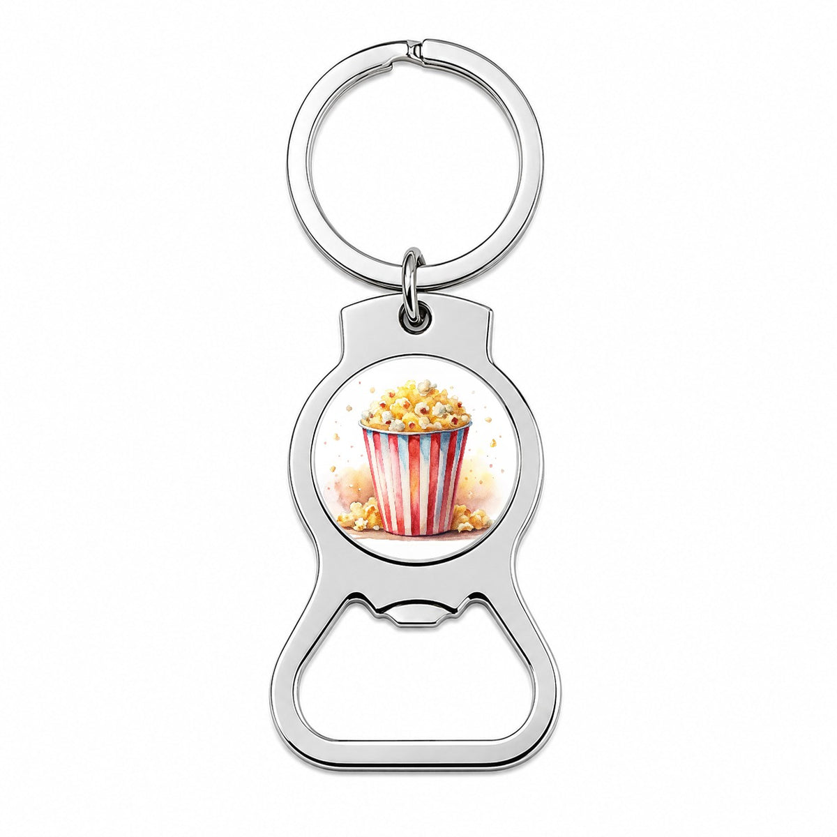 Movie Theater Popcorn Bucket Watercolor Bottle Opener Keychain