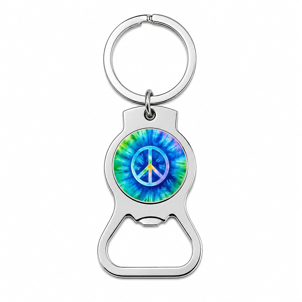 Peace Symbol Rainbow Hippie Tie Dye Background Bottle Opener Keychain