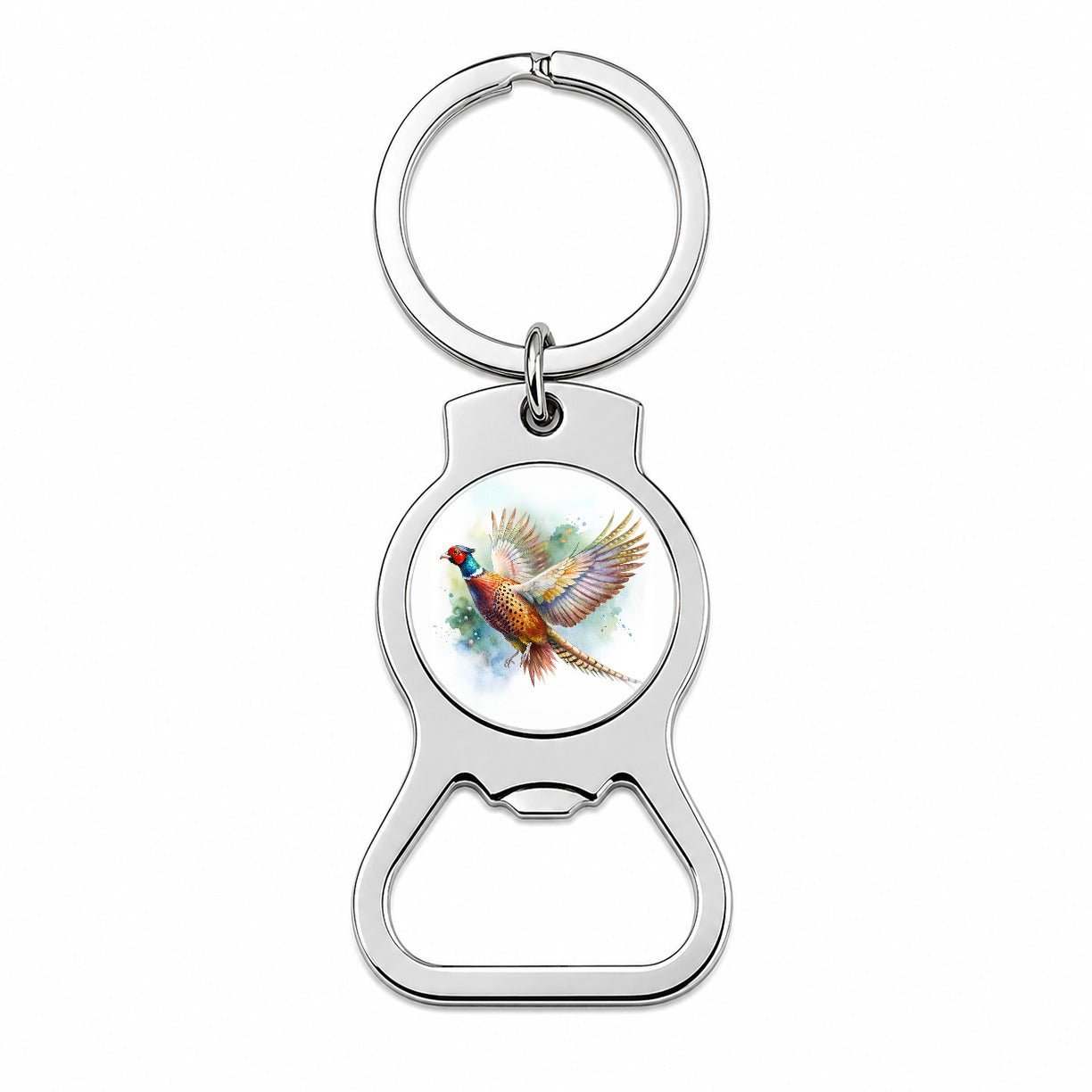 Pheasant In Flight Watercolor Bottle Opener Keychain