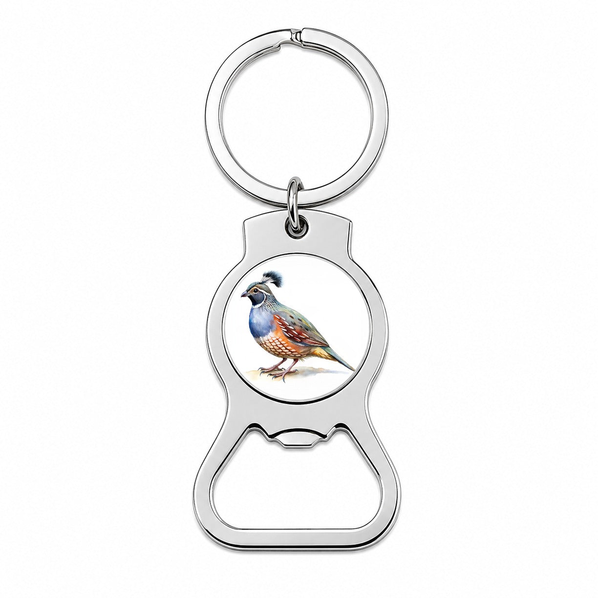 Quail Watercolor Bottle Opener Keychain