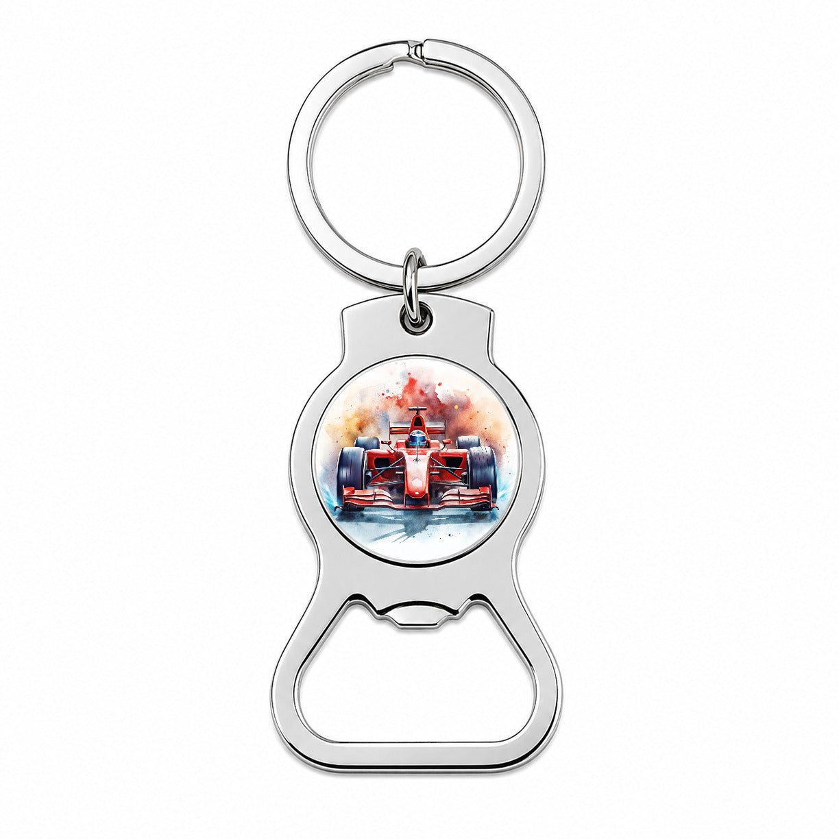 Red Sports Racing Car Watercolor Bottle Opener Keychain