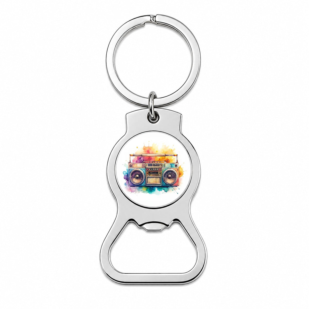 Retro Boom Box Radio Cassette Player Watercolor Bottle Opener Keychain