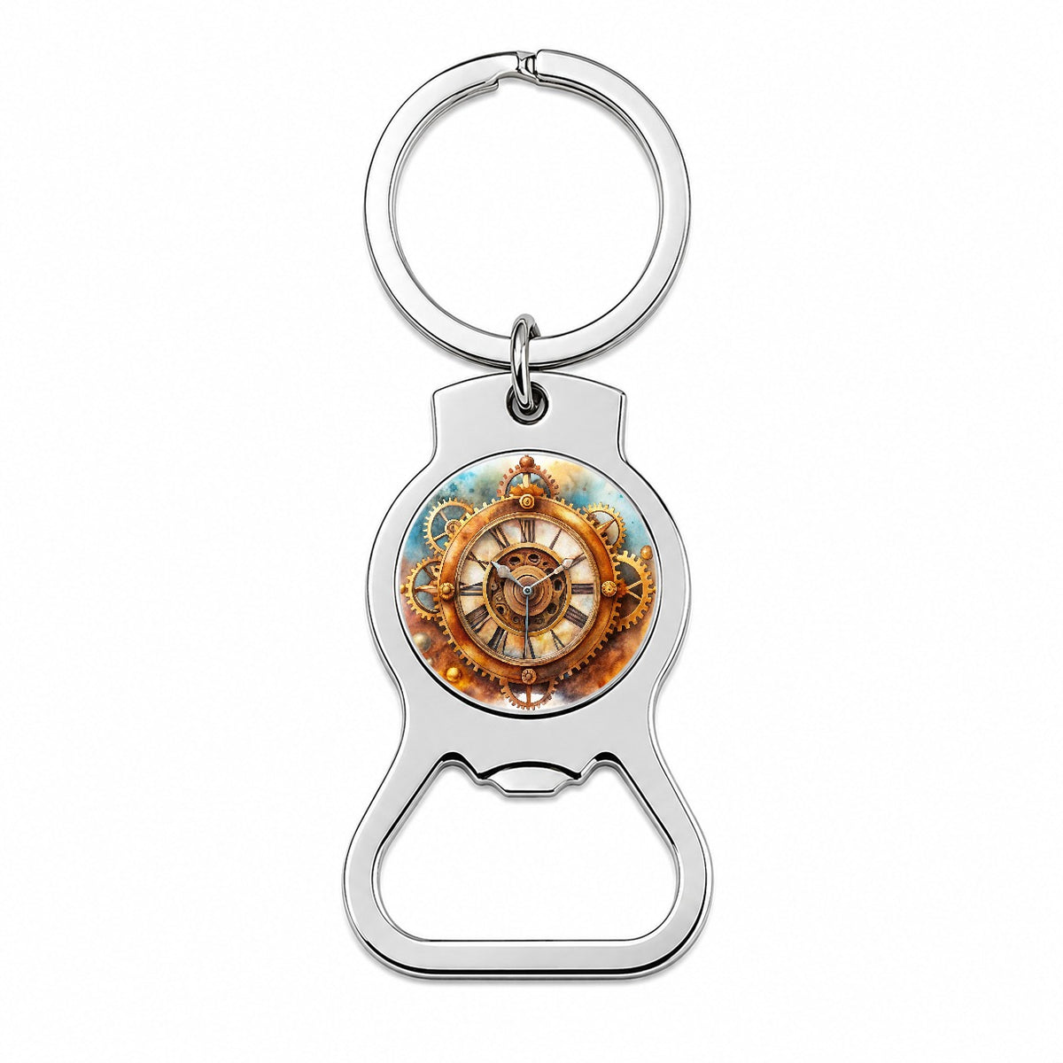 Steampunk Clock Fantasy Sci-fi Watercolor Bottle Opener Keychain