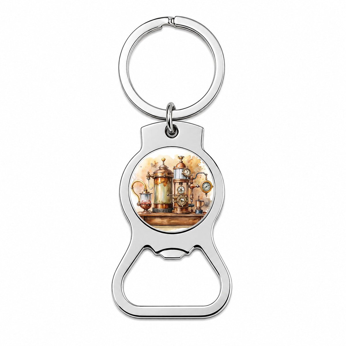 Steampunk Coffee Maker Fantasy Sci-fi Watercolor Bottle Opener Keychain