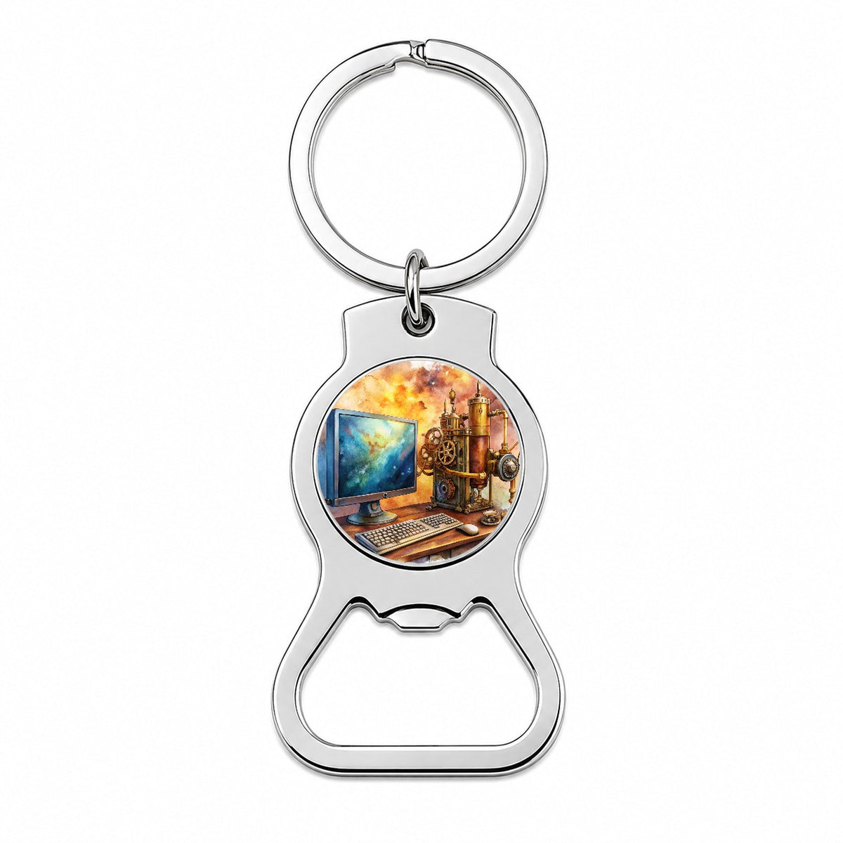 Steampunk Desktop PC Computer Fantasy Sci-fi Watercolor Bottle Opener Keychain