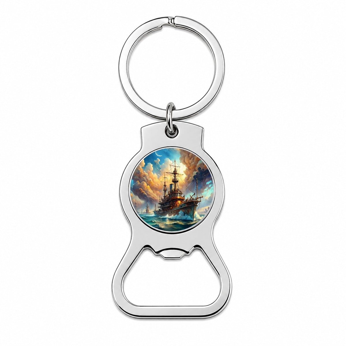 Steampunk Iron Warship Fantasy Sci-fi Watercolor Bottle Opener Keychain