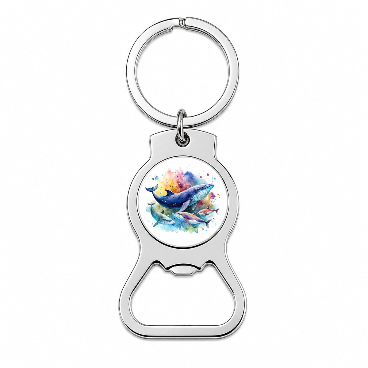 Whales Family Colorful Watercolor Bottle Opener Keychain