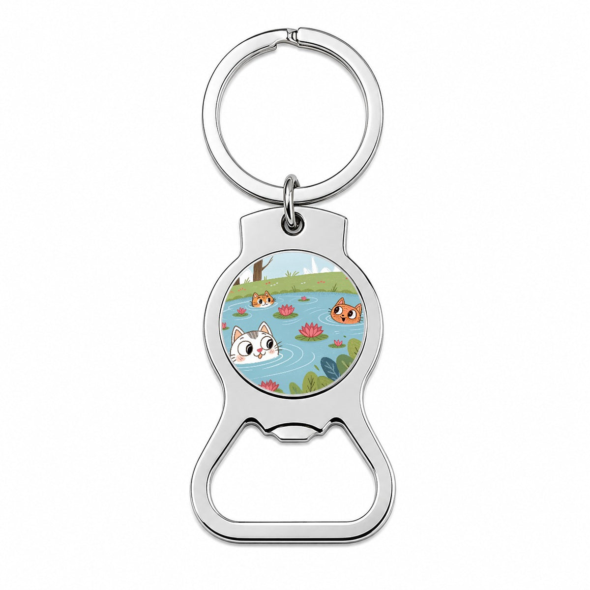 Cats Swimming In Pond Cute Bottle Opener Keychain