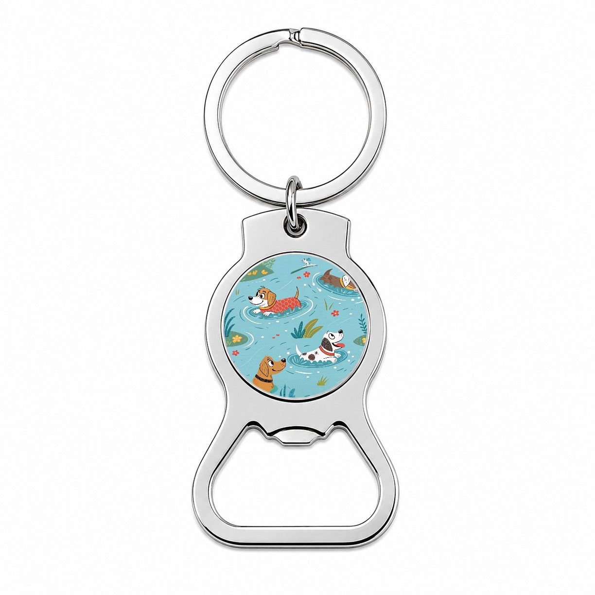 Dogs Swimming Playing In Pond Bottle Opener Keychain